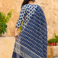 Cotton Suit Set In Indigo Printed Kurti Pant With Dupatta
