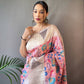 Pink Tusser Sarees With Kalamkari Prints All Over With Woven Temple Border