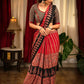 Red Ajarakh Digital Print Muslin Fabric Saree With Rich Glaze .