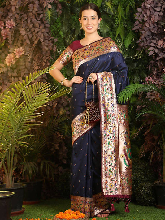 Blue Banarasi Soft Silk Paithani Saree