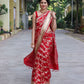 Red Banarasi Saree With Lichi Silk Fab