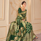 Bottle Green Silk Saree With Zari Weaving Work.