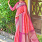 PinkSilk Saree With Zari Woven Contrast Bomkai Temple Border