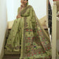 Parrot Tussar Silk Saree With Madhubani Print