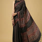 Black Ajarakh Digital Print Muslin Fabric Saree With Rich Glaze .