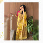 Yellow Flower Linen Silk Saree With All Over Motifs