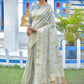 Linen Grey Tissue Saree With Zari Border