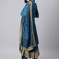 Blue Foil Print Anrkali Gown Pent Dupatta Set