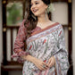 Silver Linen Cotton Pichwai Print  Saree