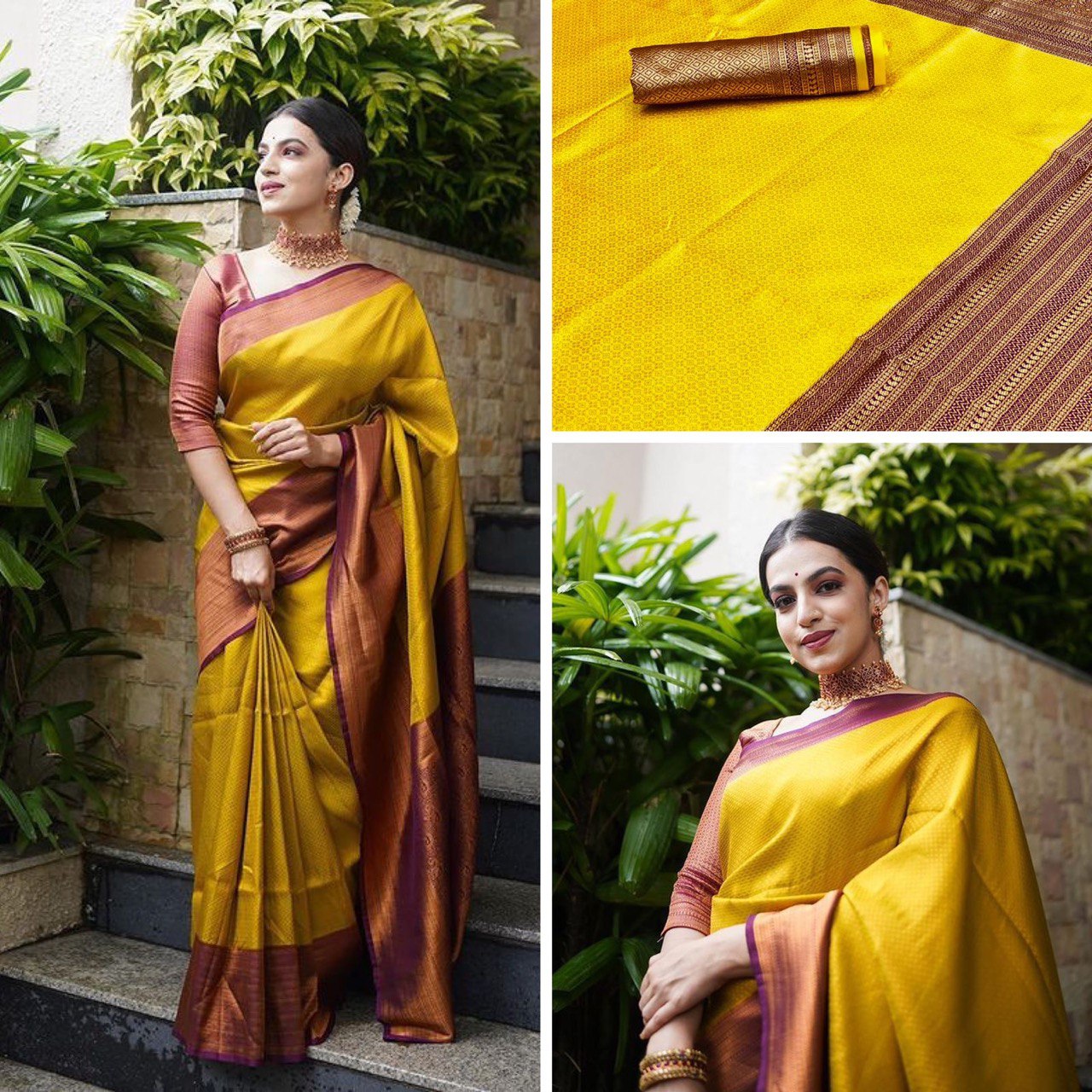 Gold Lichi Silk Banarasi Saree