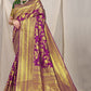 Purple Pure silk saree with gold Jari weaving work