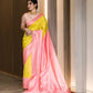 Pastel Yellow Special 3D Weaving Lichi Silk Banarasi Saree