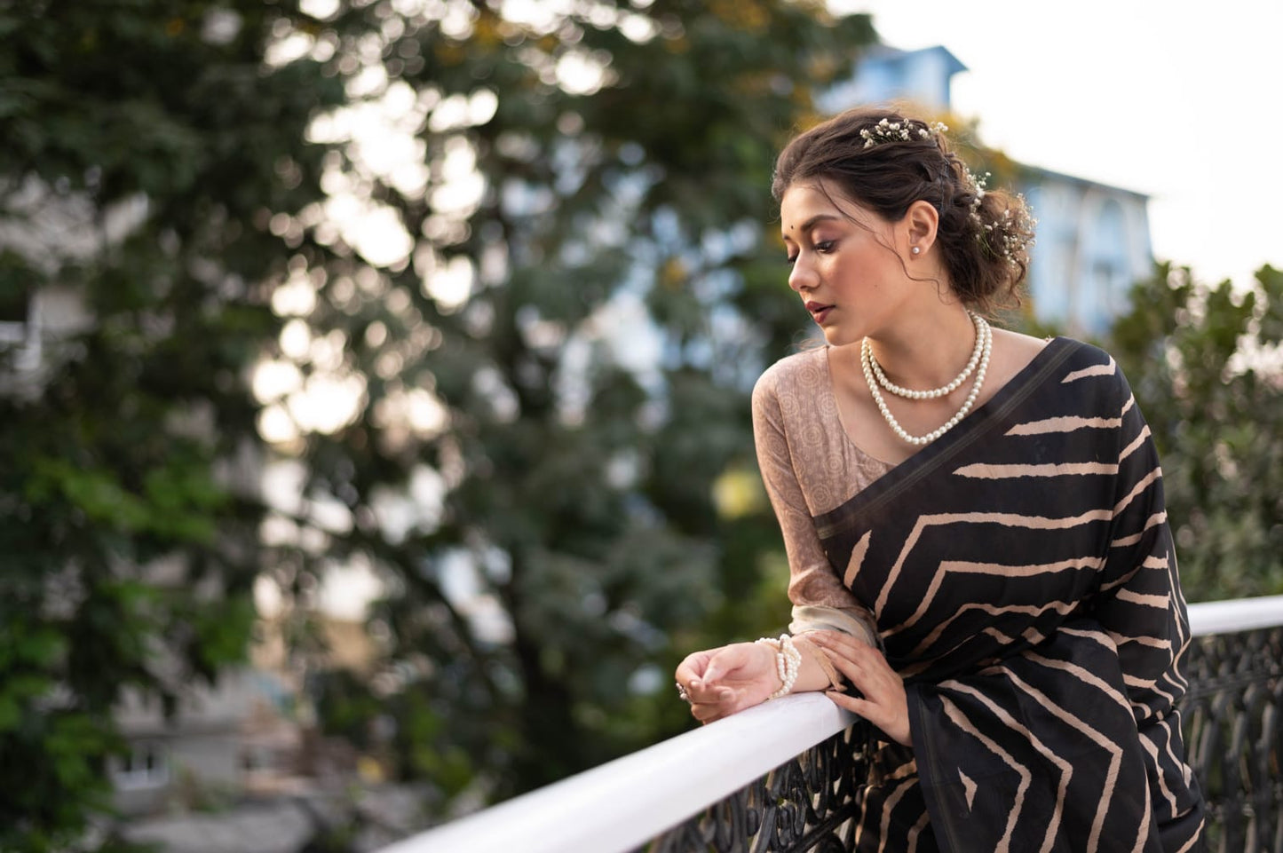 Black Laheriya Saree With Kalamkari Peacock Pallu