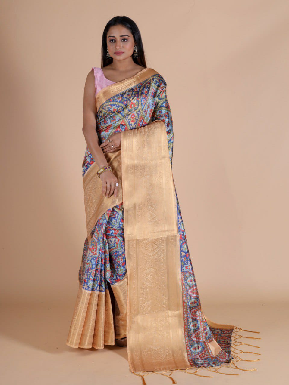 Cream Beautiful Digital Printed Saree