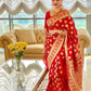 Red Banarasi Saree With Lichi Silk Fab