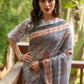Grey Soft Linen Cotton Saree With Beautiful Digital Print And Zari Lining Pallu
