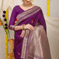 Kanchipuram Pure Purple Silk Handloom Saree
