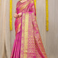 Beautiful Pink Lichi Silk Saree With Golden Weaving Work