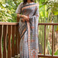 Grey Soft Linen Cotton Saree With Beautiful Digital Print And Zari Lining Pallu