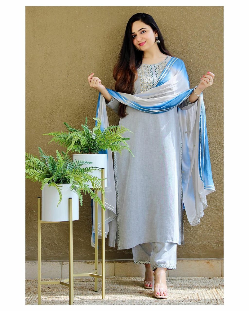 Gotta Lace And Embroidery Work Kurti Dupatta Set