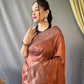 Brown Pure Linen Tissue Combination Saree