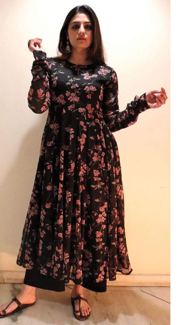 Beautiful Black Georgette Red Printed Gown