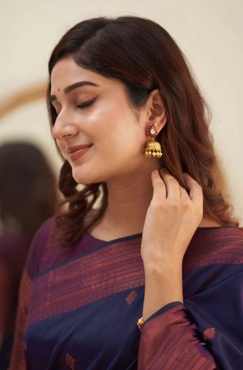 Nevy Blue Coper Weaving Lichi Silk Banarasi Saree