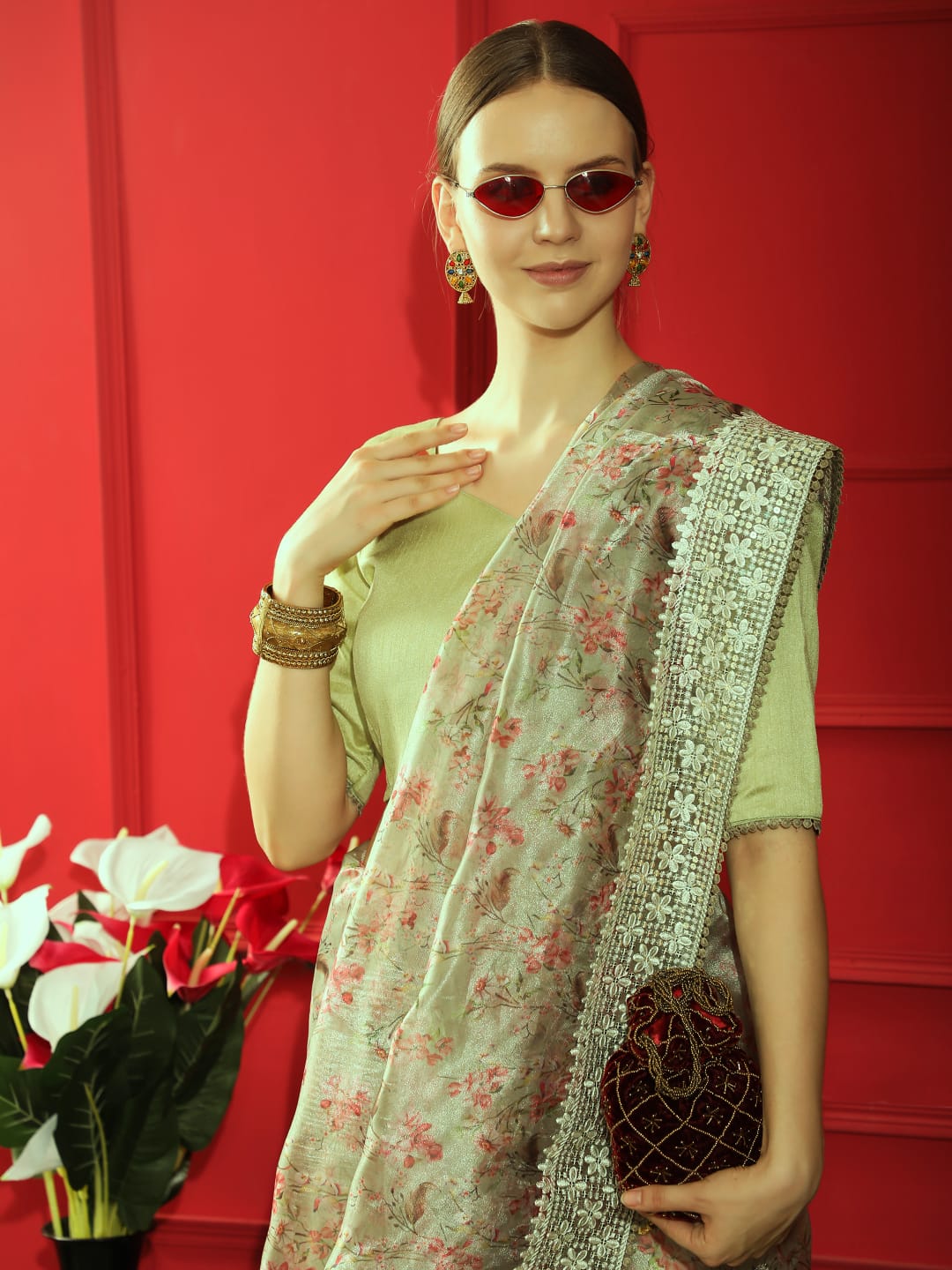 Green Soft Organza Silk Saree With Fine Sequence Embroidered Border Work