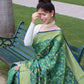 Green Bandhej Silk Saree With Weaving Gold Zari Border
