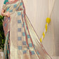 Mint Kanchipuram Pure silk saree with Jari weaving work