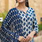 Cotton Suit Set In Indigo Printed Kurti Pant With Dupatta