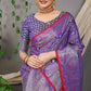 Beautiful Purple Lichi Soft Silk Saree With Weaving Silver