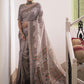 Grey Tussar Silk Saree With Madhubani Print
