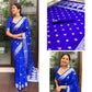 Royal Blue Lichi Silk Banarasi Saree With Silver Weaving