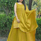 Beautiful Faux Georgette Yellow Top With Plazo and Dupatta