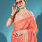 Peach Chanderi Chikankari Weaving Saree With Classy Zari