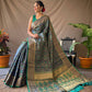 Green Pure Patola Silk Saree With Contrast Meenakari