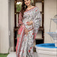 Silver Linen Cotton Pichwai Print  Saree