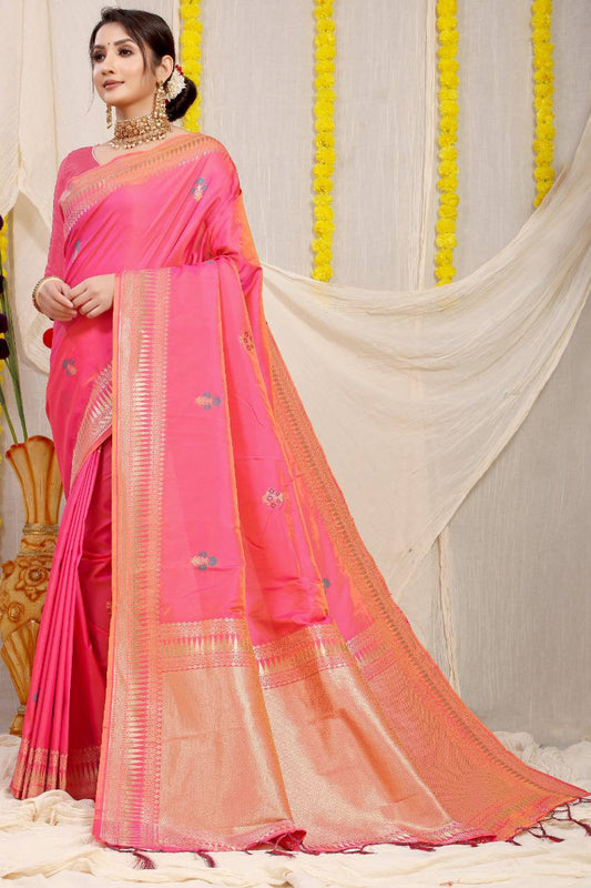 Kanchipuram Pure Baby Pink Silk Handloom Saree