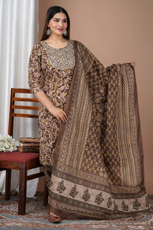 Coffee Straight Kurti With Pant