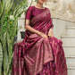 Wine Pure Tussar Silk Jamdani Weaving Saree With Zari Woven Border