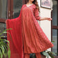 Red Beautiful Foil Capsul Printed Aliacut Embroidery Kurti Set