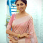 Linen Pink Tissue Saree With Zari Border