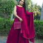 Beautiful Faux Georgette Red Top With Plazo and Dupatta