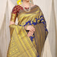 Blue Pure silk saree with gold Jari weaving work