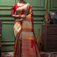 Red Tussar Silk Saree with unique Bishnoi broad Border