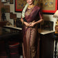 Brown Soft Silk Saree With Contrast Fancy Zari Weaves Border