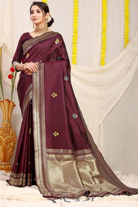 Kanchipuram Pure Maroon Silk Handloom Saree