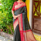 Grey Silk Saree With Zari Woven Contrast Bomkai Temple Border