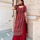 Lakhnavi Red straight embroidery Worked kurta with Plazzo And Dupatta